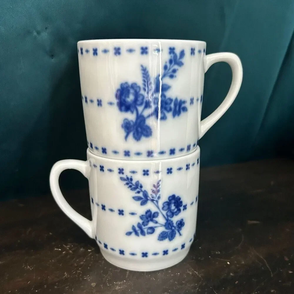 Flow Blue by Williams Sonoma 2 Ceramic Coffee Cups